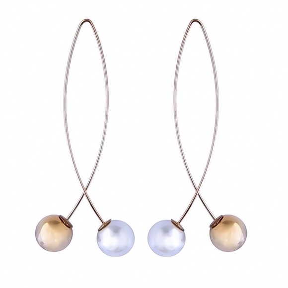 Gold Faux Pearl/Bead Ear Wires - Picture 3 of 8